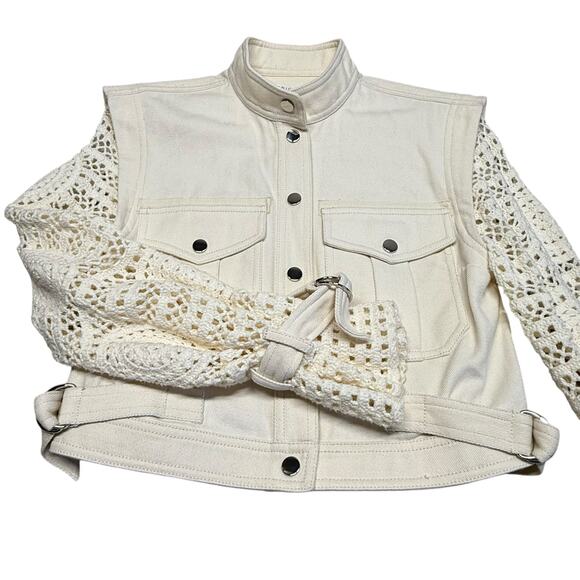 Veronica Beard Aylin Crochet Sleeve Jacket in Ecru Size 0 - Picture 16 of 16